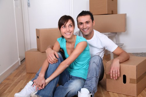 Packed storage boxes and household items in Winchmorehill Storage