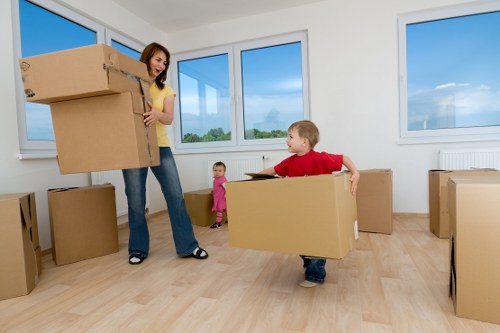 Organized boxes and packing materials for a move in Winchmorehill